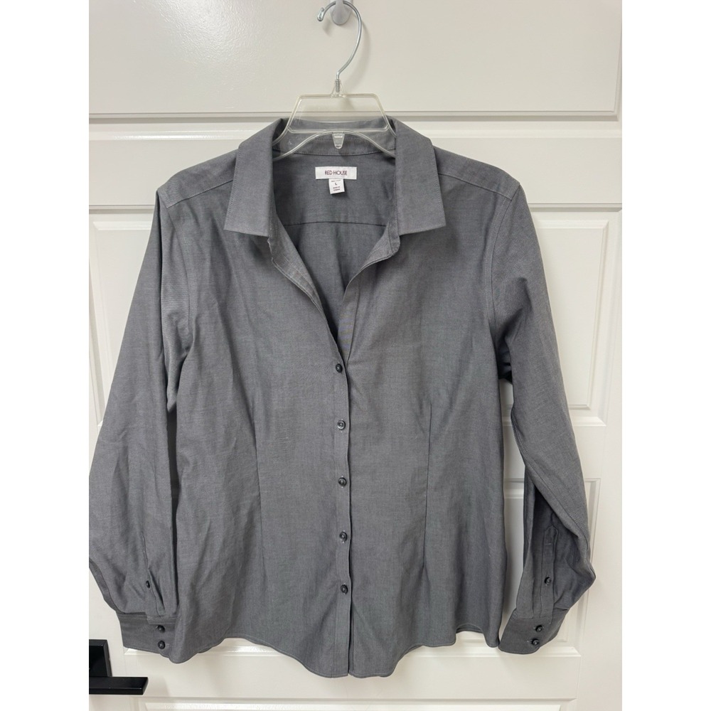 Red House RH250 Women Long Sleeve Open Collar Pinpoint Oxford Shirt Gray L